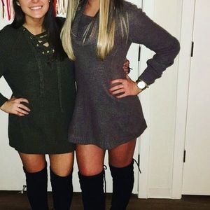 Cowl neck sweater dress